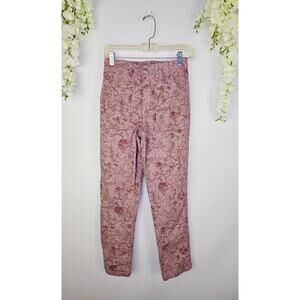 Knox Rose Womens Size XS Pink Floral High Rise Pants Stretch Cotton Straight Leg